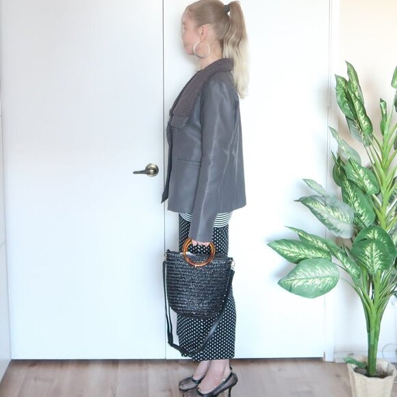 Alfani Gray Vegan Leather Jacket With Big Sherpa Collar - Picture 6 of 14